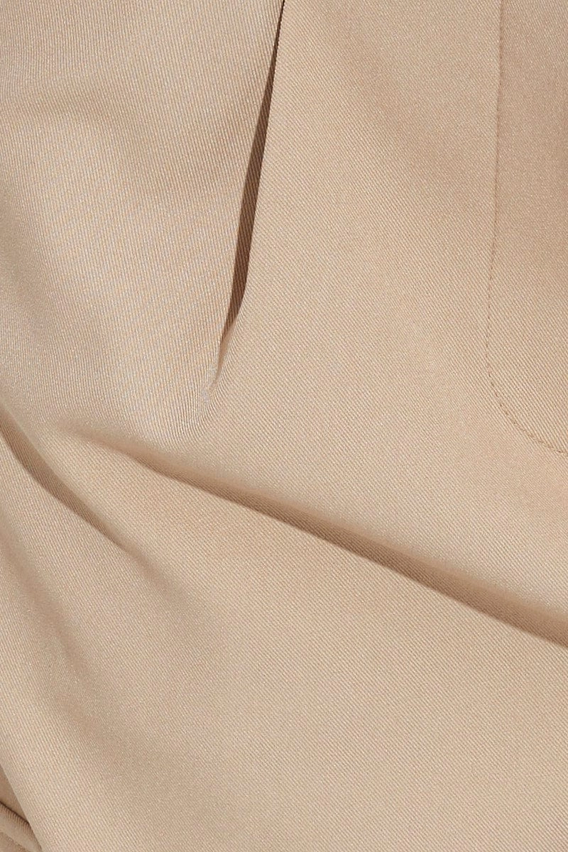 Beige Wide Leg Pants High Rise Cargo Tailored