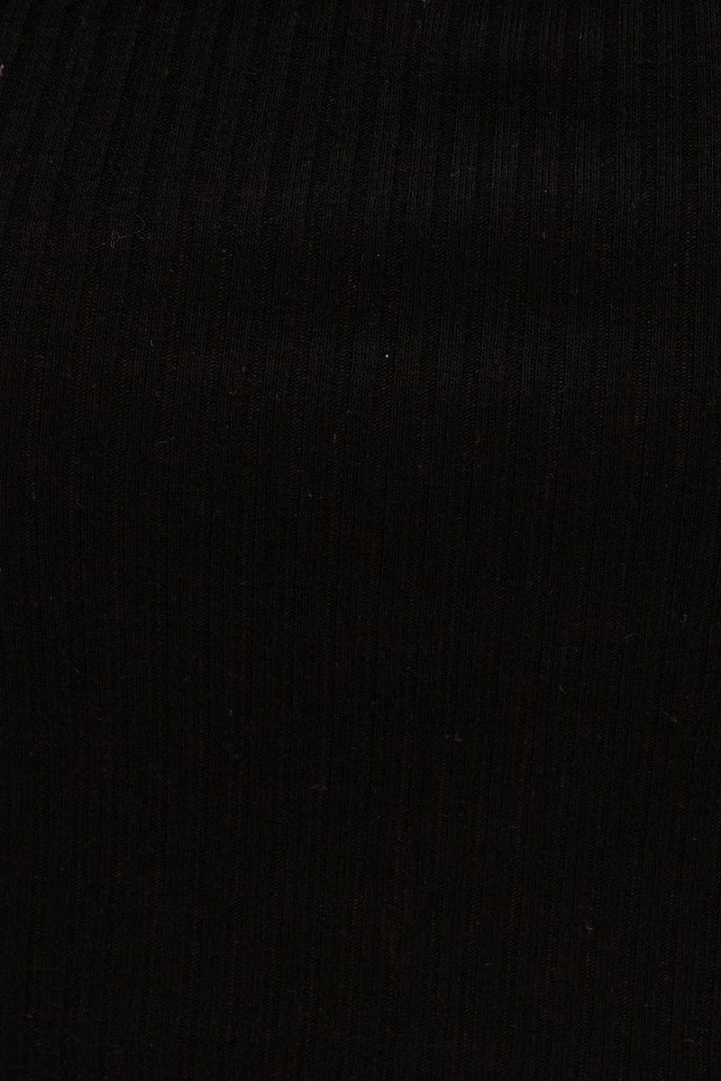 Black Crop Top Sleeveless Halter Mock Neck Rib Jersey