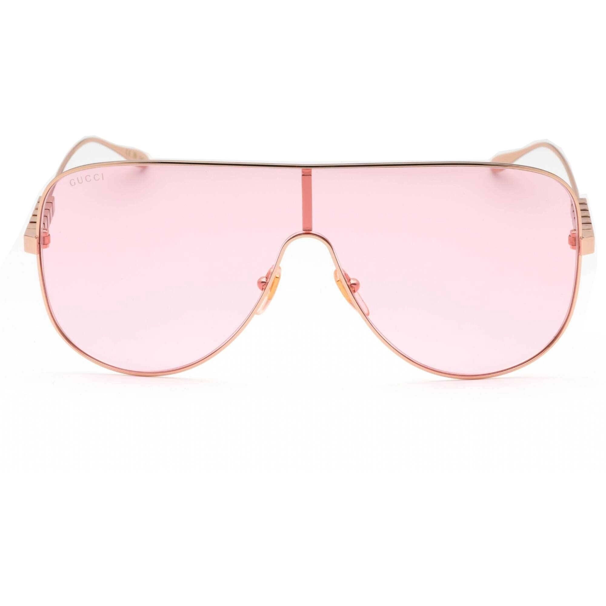 Gucci Women's Sunglasses - Gold Shield Full Rim Metal Frame Pink Lens | GG1436S 004