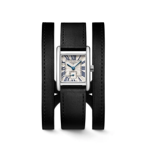 Longines Mini Dolcevita 29mm Quartz Watch with 3 Row Black Leather Bracelet