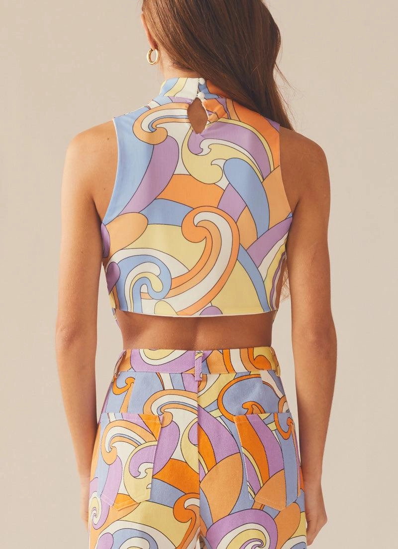 Paradising Mesh Top - Retro Swirl