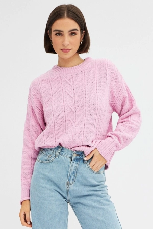 Pink Knit Top Long Sleeve Crop Turtleneck