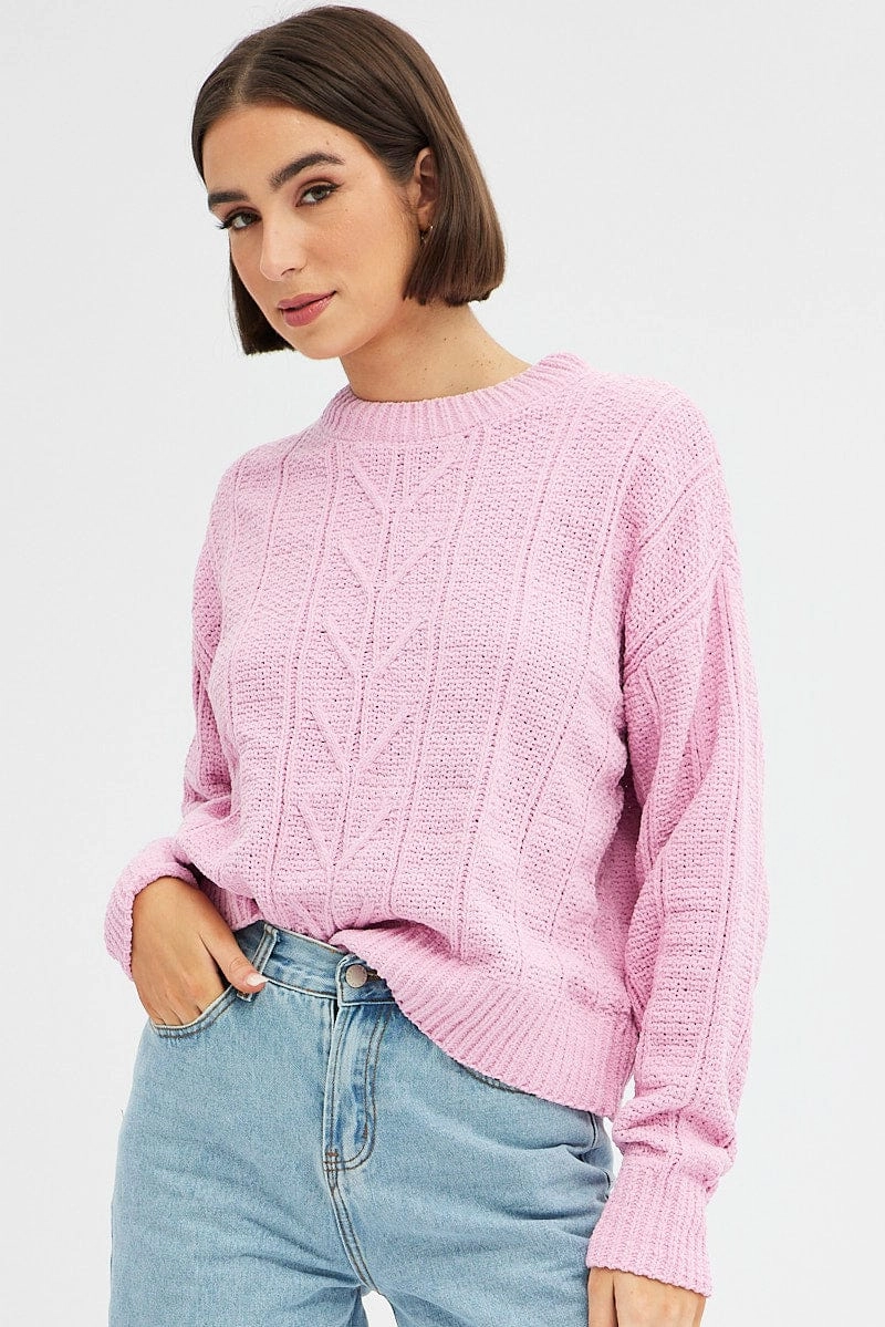 Pink Knit Top Long Sleeve Crop Turtleneck
