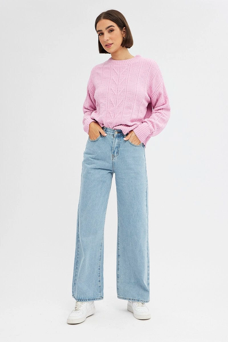 Pink Knit Top Long Sleeve Crop Turtleneck