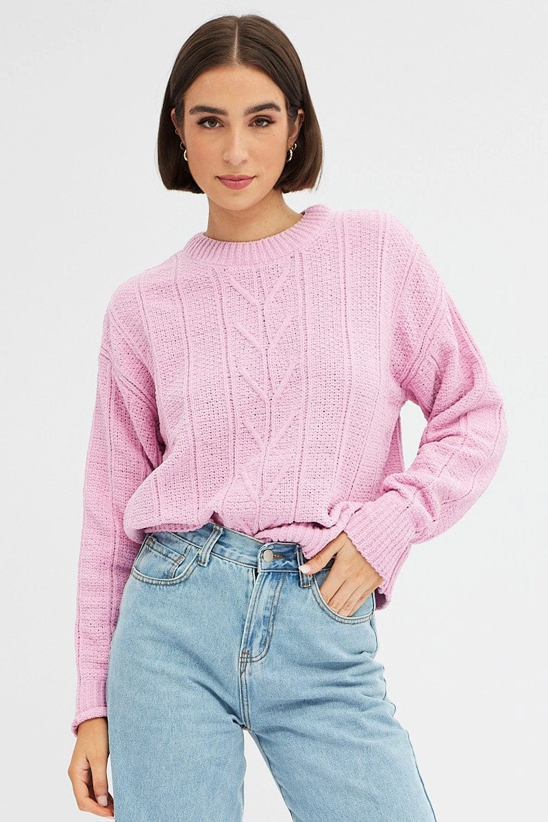 Pink Knit Top Long Sleeve Crop Turtleneck