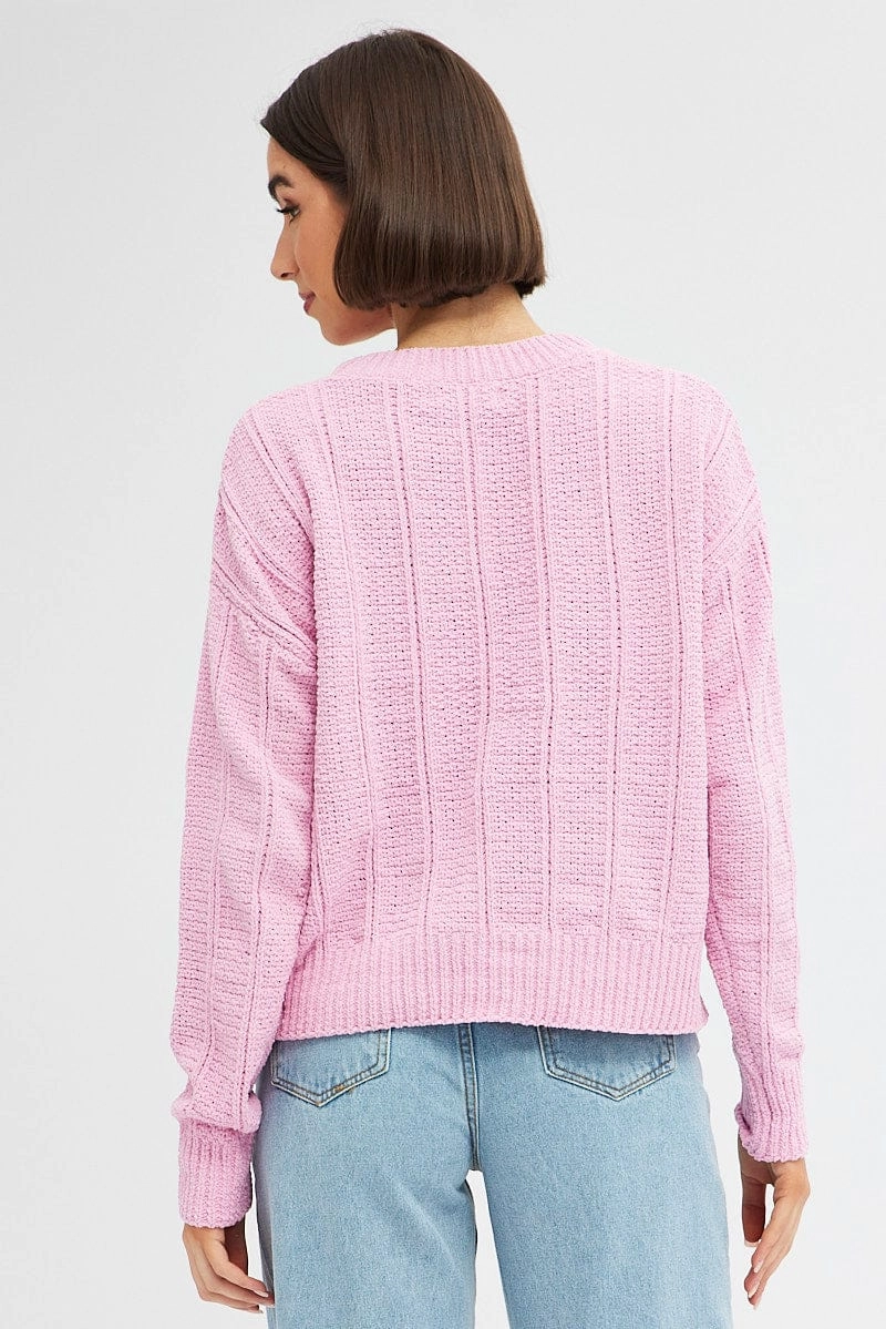 Pink Knit Top Long Sleeve Crop Turtleneck
