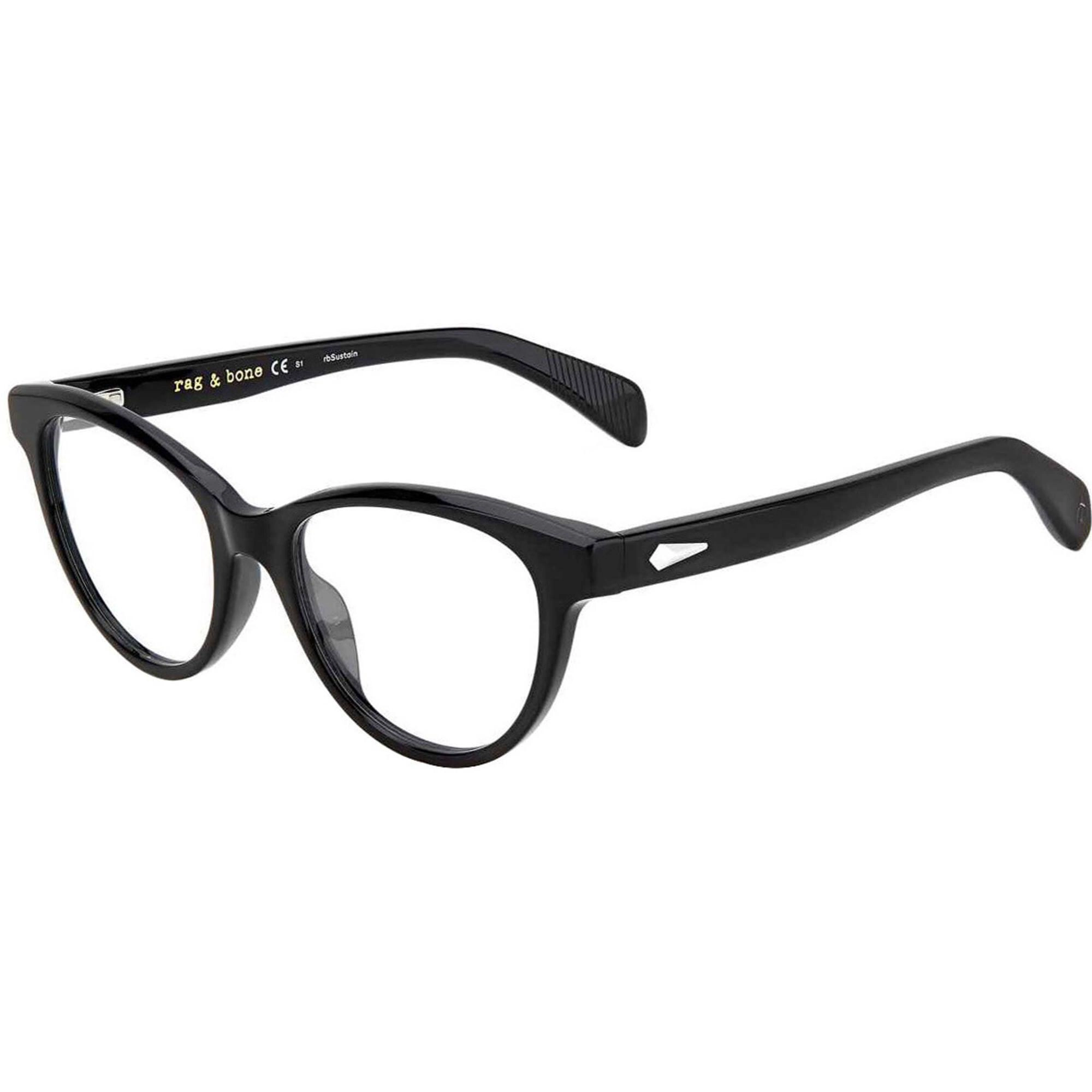 Rag and Bone Women's Eyeglasses - Black Plastic Full Rim Cat Eye Frame | RNB3048 0807