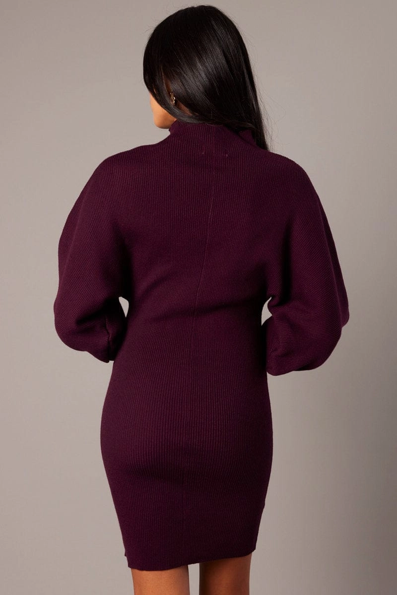 Red Knit Dress Long Sleeve Mini