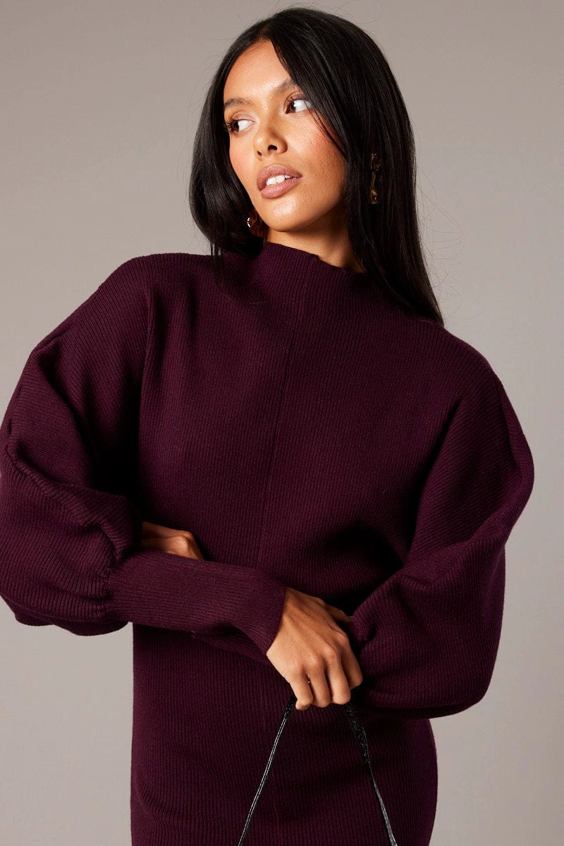 Red Knit Dress Long Sleeve Mini