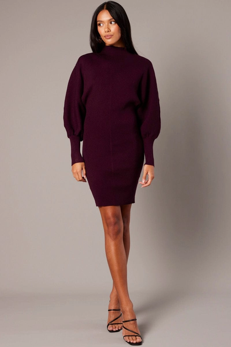 Red Knit Dress Long Sleeve Mini