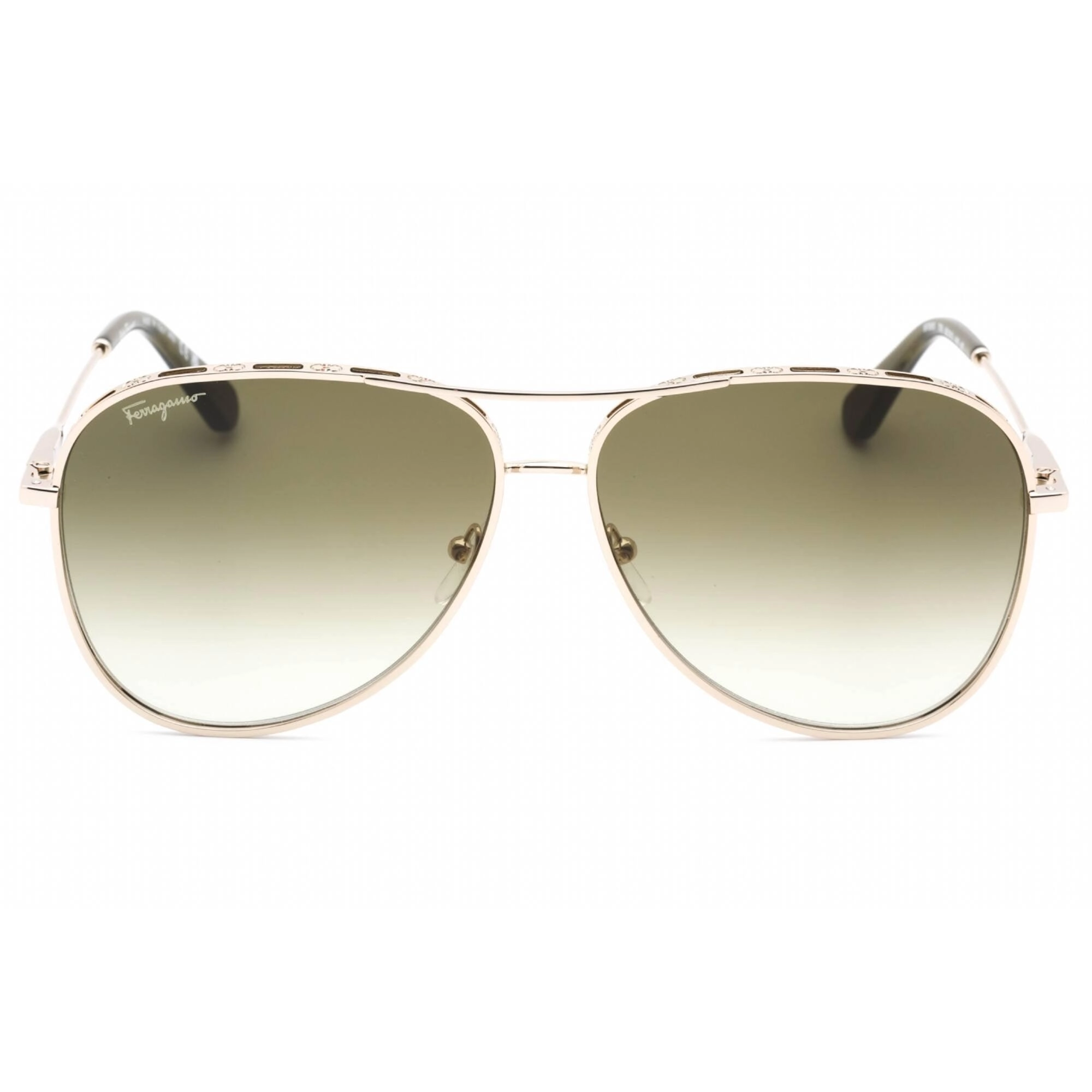 Salvatore Ferragamo Women's Sunglasses - Gold/Green Aviator Metal Frame | SF268S 709