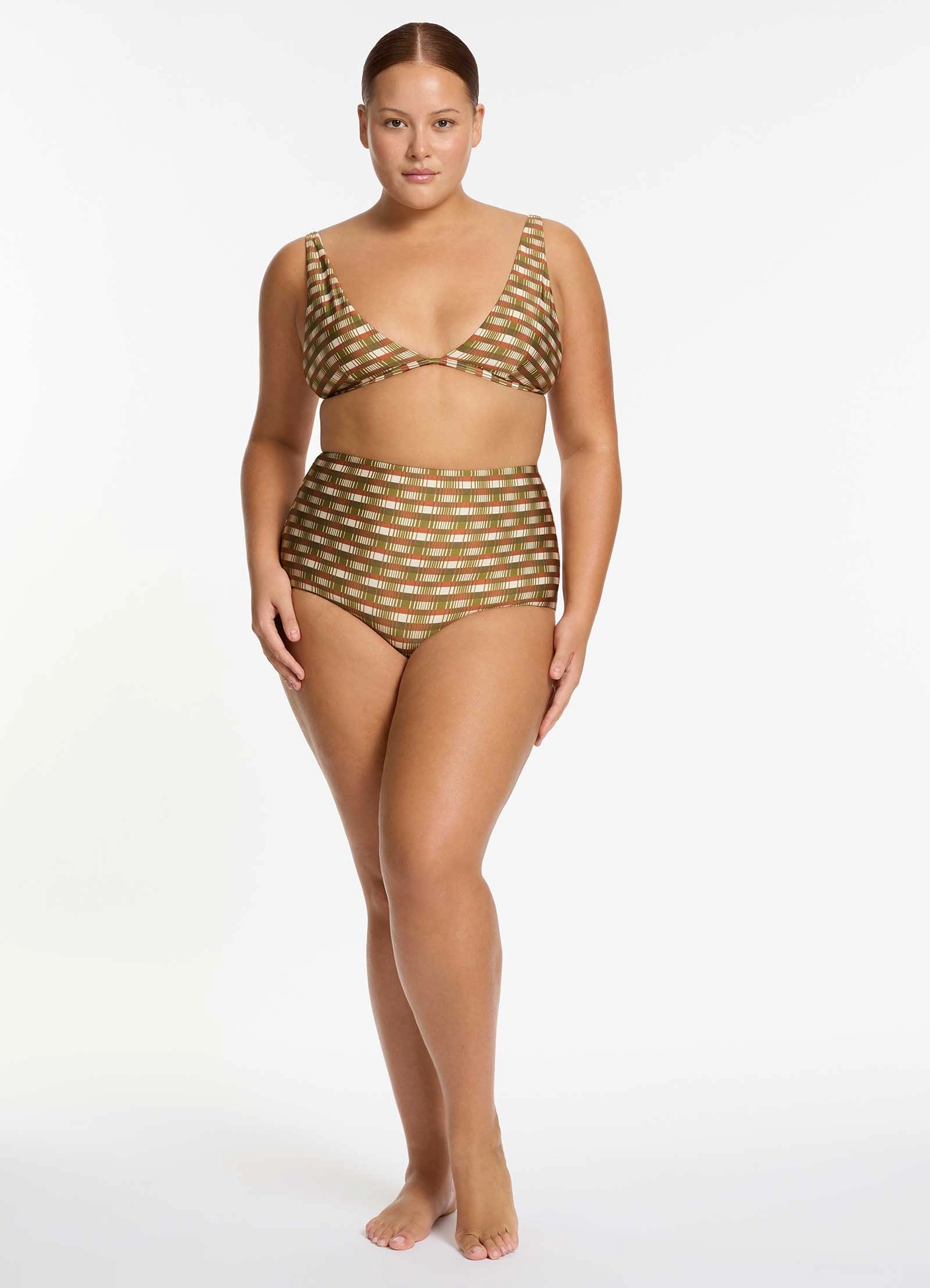Sorella Geo High Waist Boyleg Bikini Bottom - Moss