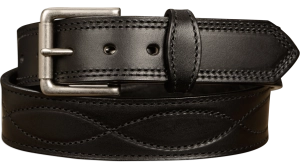 The Maverick: Men's Black Figure 8 Stitched Leather Belt With Black Thread 1.50"