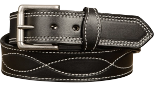 The Maverick: Men's Black Figure 8 Stitched Leather Belt With White Thread 1.50"
