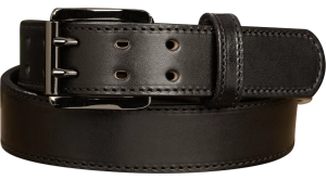 The Viper: Men's Black Stitched Leather Belt With Double Prong Gunmetal Buckle - 1.50" Max