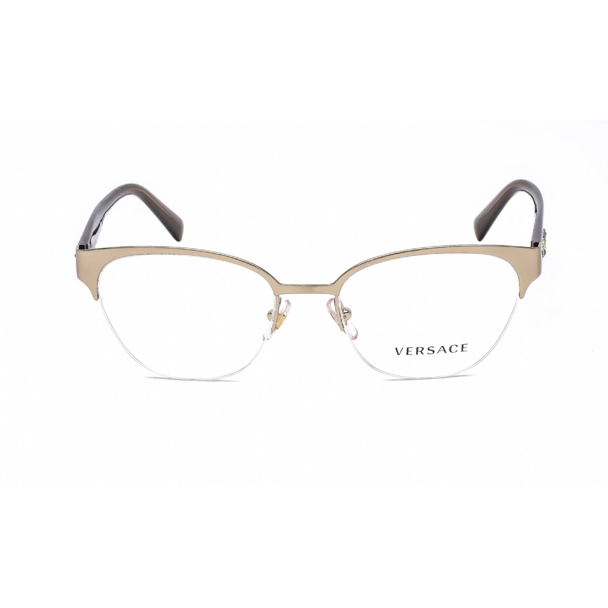 Versace Women's Eyeglasses - Pale Gold Metal Cat Eye Half Rim Frame | VE1255B 1339