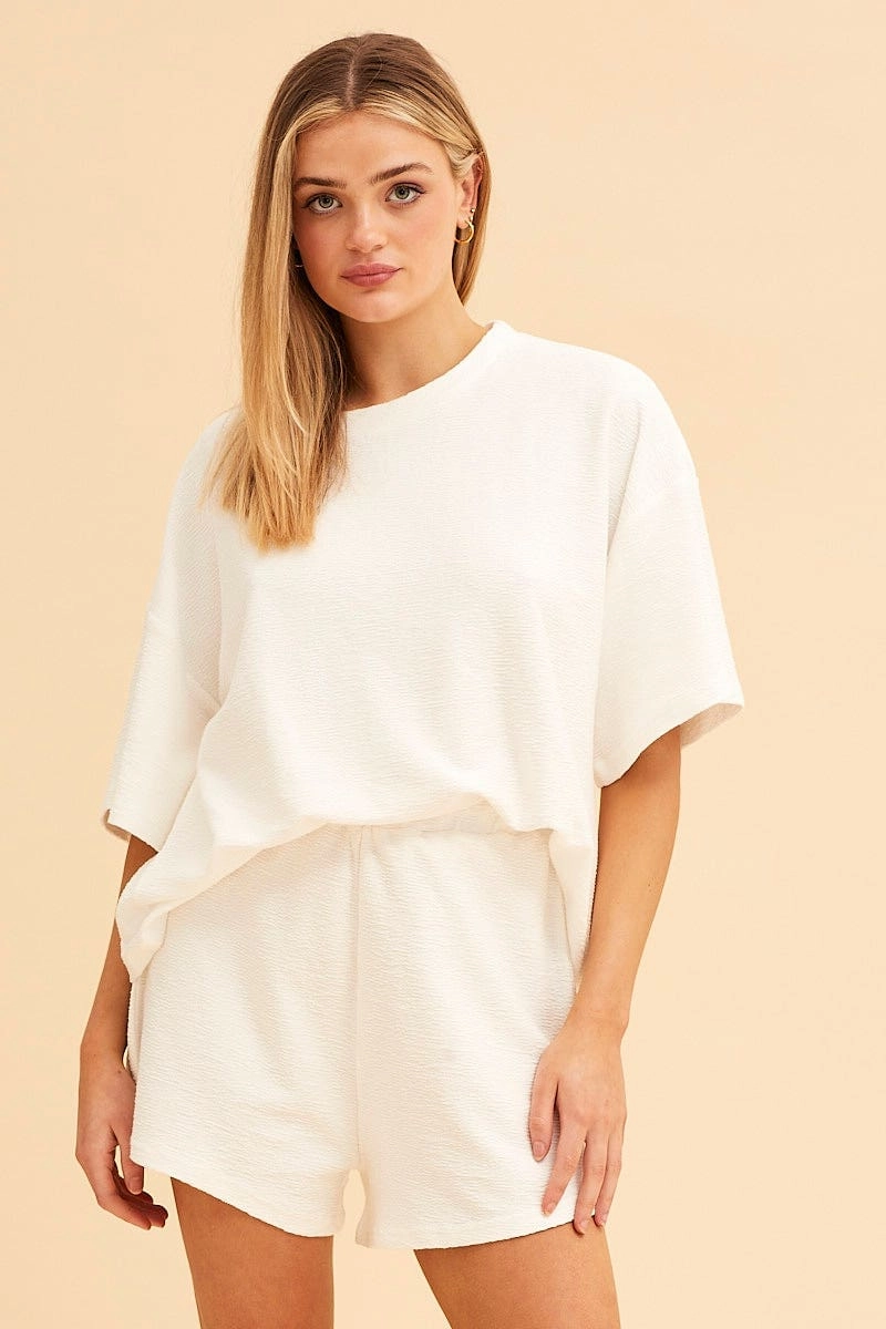 White Remi Textured Cotton Short