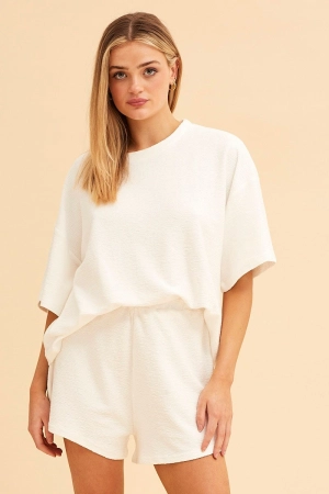 White Remi Textured Cotton Short