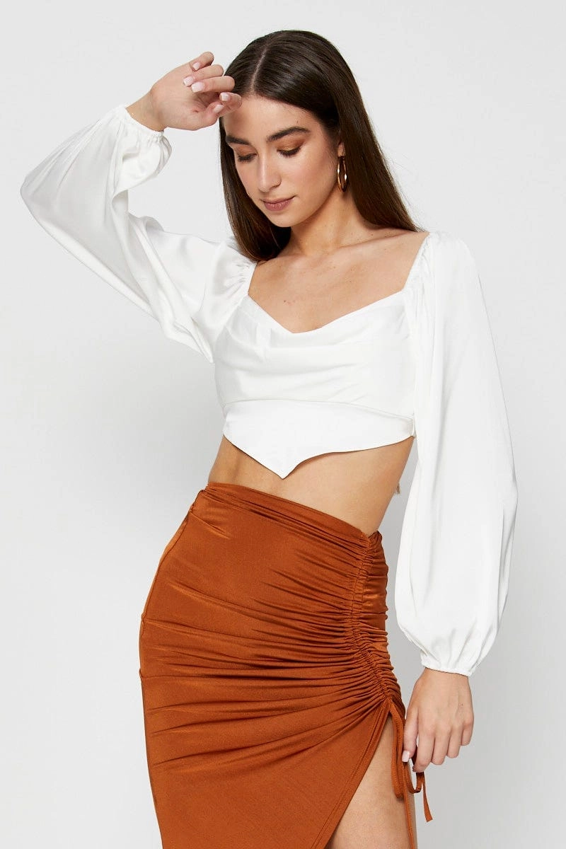 White Scarf Top Long Sleeve Crop