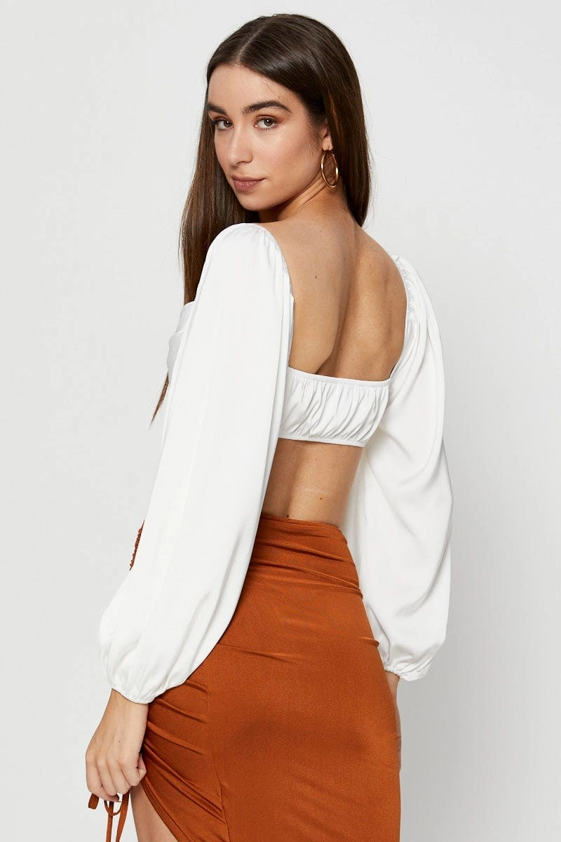 White Scarf Top Long Sleeve Crop