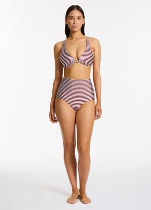 Zarla Geo High Waist Boyleg Bikini Bottom - Ruby